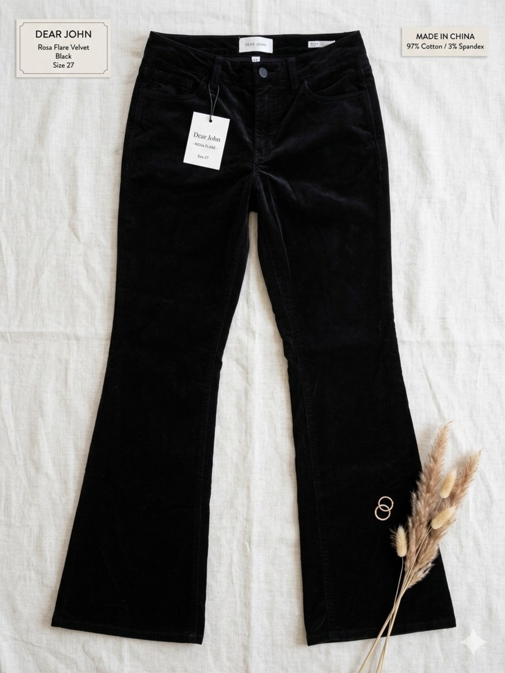Dear John Rosa Flare Pants Black Velvet Velveteen Size 27